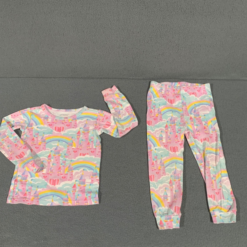 The Childrens Place‎ Kids 2T Pink Rainbow Castle Cotton Snug Fit Pajama Set
